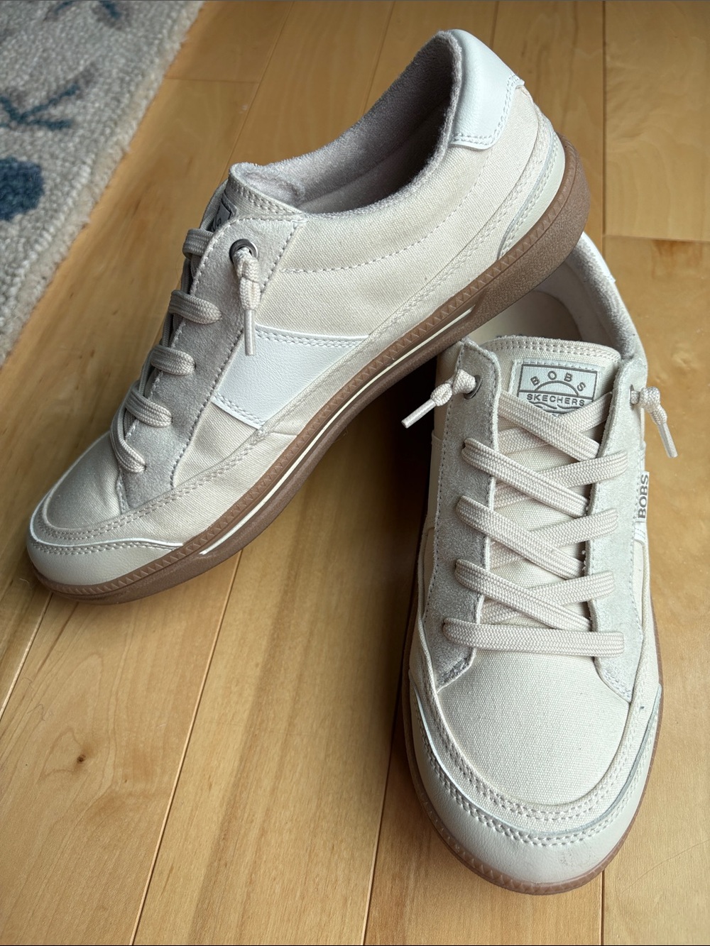 BOBS from Skechers Cream Canvas Low-Top Sneakers with Tan Sole
